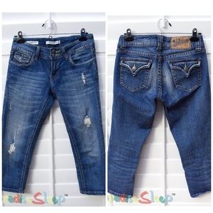 *Vigoss Studio* Medium Wash Distressed Capri Jeans.  Size 25